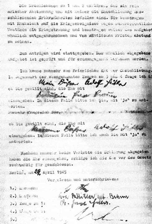 Heiratsurkunde Adolf Hitler Eva Braun 29. April 1945