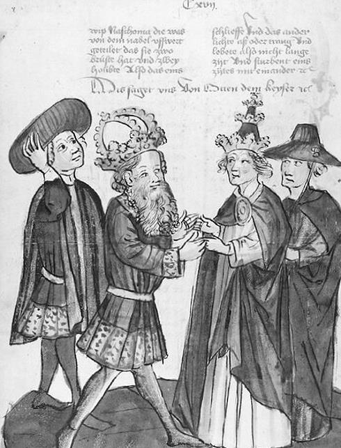 Darstellung eines Treffens zwischen Papst Johannes XII und Kaiser Otto I.