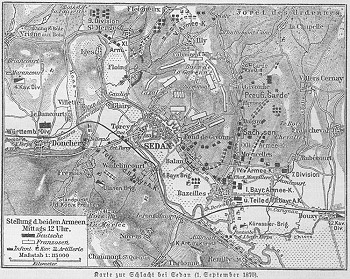 Aufmarschkarte der Schlacht von Sedan im Deutsch-Französischen Krieg